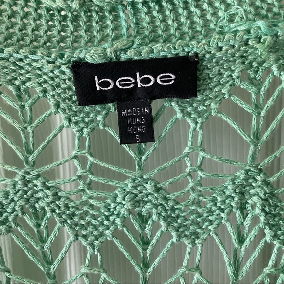 BEBE Crochet Knit Cardigan Green Size S - Picture 2 of 5